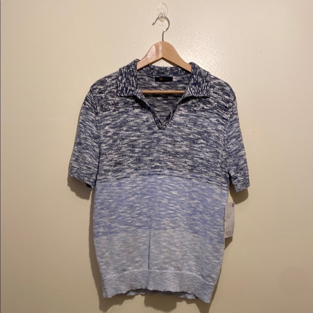 Frye Navy and White Knit Fabric Polo style top . Size M